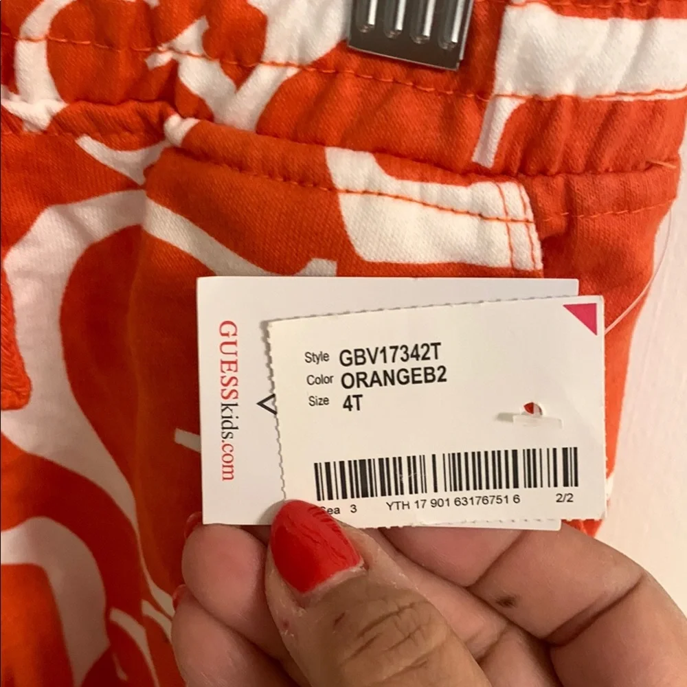 NWT Guess Orange and White Abstract Pattern Shorts kids 4T